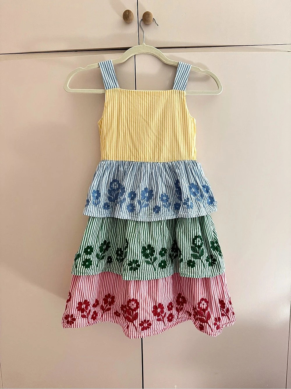 Mini Boden Tiered Embroidered Dress Floral Yellow & Blue Girls 6-7Y